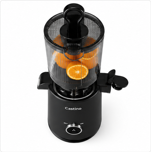 Castino Cold Press Juicer | High Nutrition | Easy Assembly & Cleaning | Intelligent Auto Reverse | Advanced Safety Features | Ideal for Fruit, Veggie Juices & Nut Milks